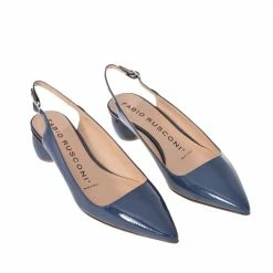 FABIO RUSCONI Naplak Leather Slingback Shoes In Navy