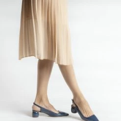 FABIO RUSCONI Naplak Leather Slingback Shoes In Navy