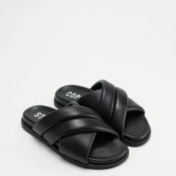 COPENHAGEN STUDIOS Nappa Black Chunky Slides Sandals