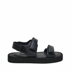 COPENHAGEN STUDIOS SHOES Nappa Black Velcro Straps Chunky Sandals