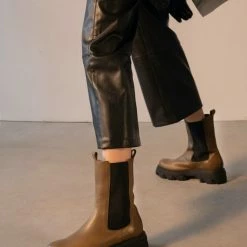 AKAADA Rin Khaki Elastic Combat Boots SHOES