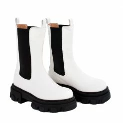 AKAADA SHOES Rin White Elastic Combat Boots