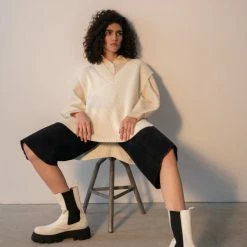 AKAADA SHOES Rin White Elastic Combat Boots