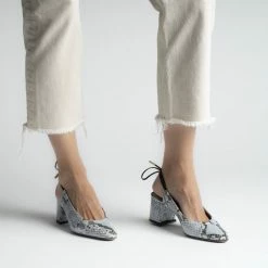 L'AUTRE CHOSE Slingback Shoes In Light Blue Python Print Leather