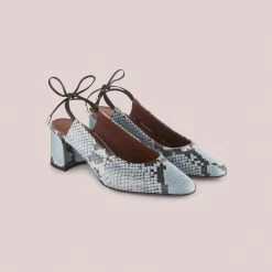 L'AUTRE CHOSE Slingback Shoes In Light Blue Python Print Leather