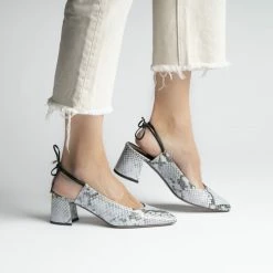 L'AUTRE CHOSE Slingback Shoes In Light Blue Python Print Leather