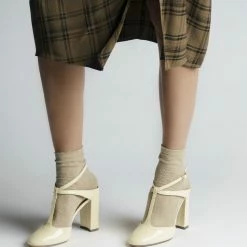 L'AUTRE CHOSE T-Bar Court Shoes In Milk White Patent Leather