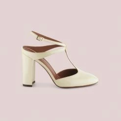 L'AUTRE CHOSE T-Bar Court Shoes In Milk White Patent Leather