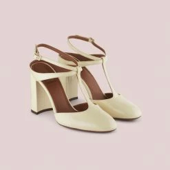 L'AUTRE CHOSE T-Bar Court Shoes In Milk White Patent Leather