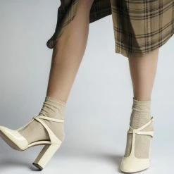 L'AUTRE CHOSE T-Bar Court Shoes In Milk White Patent Leather