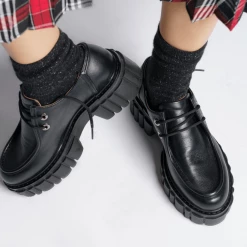 AKAADA FLATS & LOAFERS Taka Black Lace-up Chunky Loafers