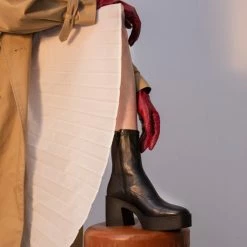 AKAADA Umi Black Stretch Leather Chunky Ankle Boots NEW IN