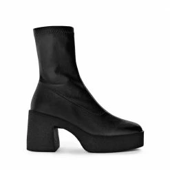 AKAADA Umi Black Stretch Leather Chunky Ankle Boots NEW IN