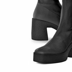 AKAADA Umi Black Stretch Leather Chunky Ankle Boots NEW IN