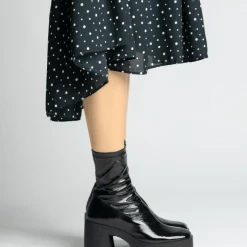 AKAADA Umi Black Stretch Patent Chunky Ankle Boots