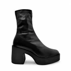 AKAADA Umi Black Stretch Patent Chunky Ankle Boots