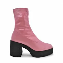 AKAADA NEW IN Umi Flamingo Pink Stretch Patent Chunky Ankle Boots