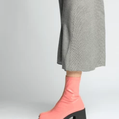 AKAADA NEW IN Umi Flamingo Pink Stretch Patent Chunky Ankle Boots