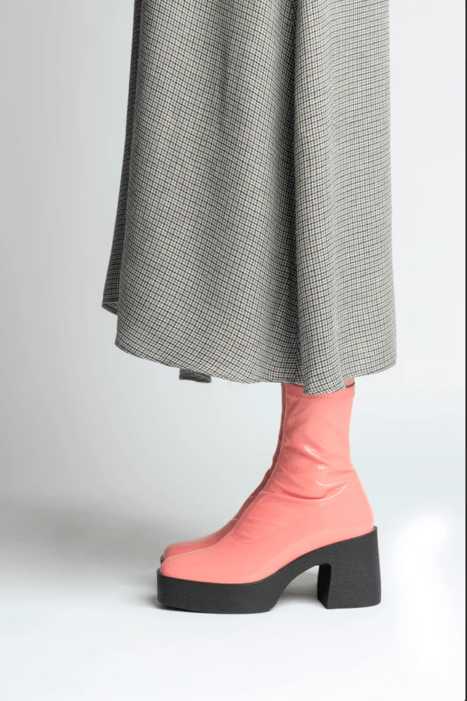 AKAADA NEW IN Umi Flamingo Pink Stretch Patent Chunky Ankle Boots 10 AKAADA NEW IN Umi Flamingo Pink Stretch Patent Chunky Ankle Boots