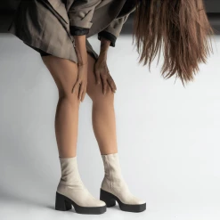 AKAADA NEW IN Umi Off White Stretch Leather Chunky Ankle Boots