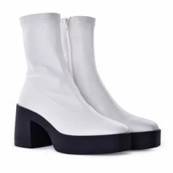 AKAADA NEW IN Umi Off White Stretch Leather Chunky Ankle Boots