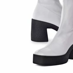 AKAADA NEW IN Umi Off White Stretch Leather Chunky Ankle Boots