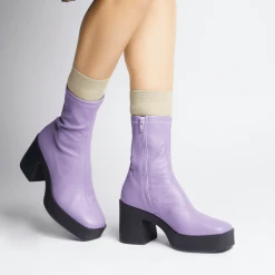 AKAADA Umi Pastel Lilac Stretch Leather Chunky Ankle Boots NEW IN