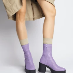 AKAADA Umi Pastel Lilac Stretch Leather Chunky Ankle Boots NEW IN