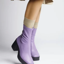 AKAADA Umi Pastel Lilac Stretch Leather Chunky Ankle Boots NEW IN