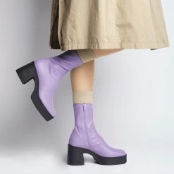 AKAADA Umi Pastel Lilac Stretch Leather Chunky Ankle Boots NEW IN