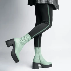AKAADA Umi Sage Green Stretch Leather Chunky Ankle Boots NEW IN