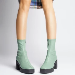 AKAADA Umi Sage Green Stretch Leather Chunky Ankle Boots NEW IN