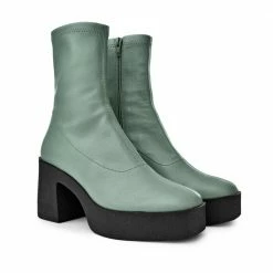 AKAADA Umi Sage Green Stretch Leather Chunky Ankle Boots NEW IN