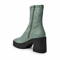 AKAADA Umi Sage Green Stretch Leather Chunky Ankle Boots NEW IN