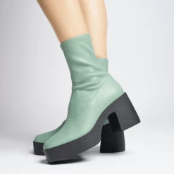 AKAADA Umi Sage Green Stretch Leather Chunky Ankle Boots NEW IN