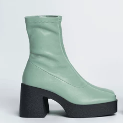 AKAADA Umi Sage Green Stretch Leather Chunky Ankle Boots NEW IN