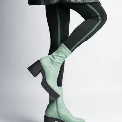 AKAADA Umi Sage Green Stretch Leather Chunky Ankle Boots NEW IN