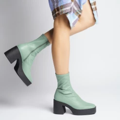 AKAADA Umi Sage Green Stretch Leather Chunky Ankle Boots NEW IN