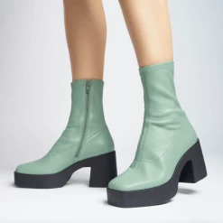 AKAADA Umi Sage Green Stretch Leather Chunky Ankle Boots NEW IN