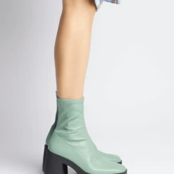 AKAADA Umi Sage Green Stretch Leather Chunky Ankle Boots NEW IN