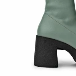 AKAADA Umi Sage Green Stretch Leather Chunky Ankle Boots NEW IN