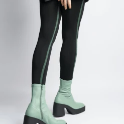 AKAADA Umi Sage Green Stretch Leather Chunky Ankle Boots NEW IN