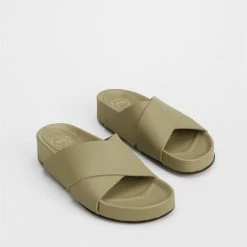 ATP ATELIER Urbino Sage Green Leather Flat Sandals