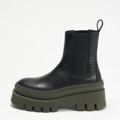 COPENHAGEN STUDIOS Vitello Black Green Chelsea Boots NEW IN