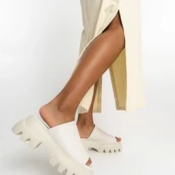 COPENHAGEN STUDIOS Vitello Eggshell Chunky Slides Sandals