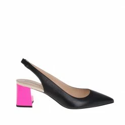FABIO RUSCONI Window Nappa Black Neon Pink Slingback Shoes