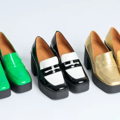 AKAADA Yoko Black White Patent Leather Chunky Loafers