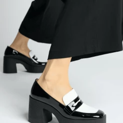 AKAADA Yoko Black White Patent Leather Chunky Loafers