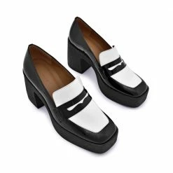 AKAADA Yoko Black White Patent Leather Chunky Loafers