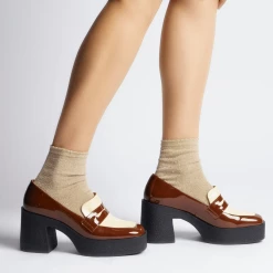 AKAADA Yoko Caramel Cream Patent Leather Chunky Loafers NEW IN